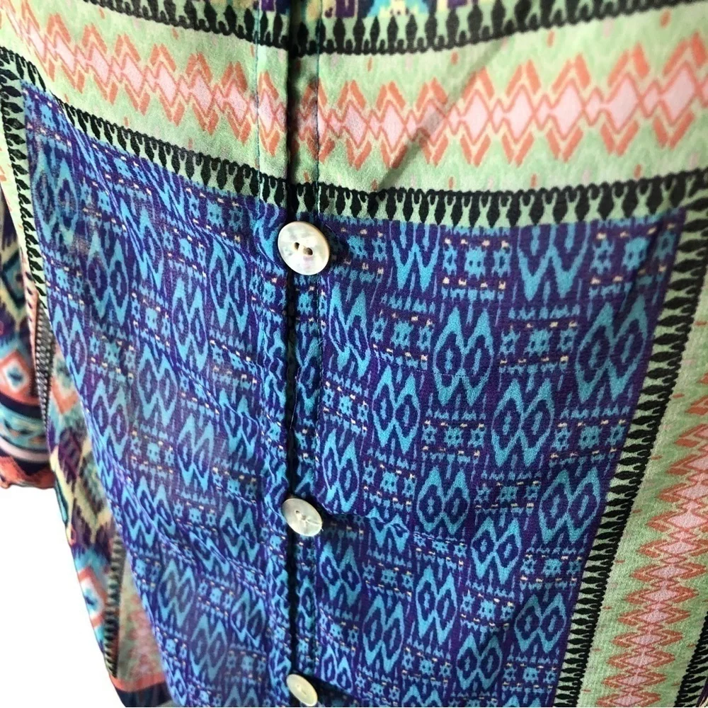 Figueroa & Flower Front Button Closure Sheer Blouse Women PXL Multicolor - Picture 2 of 9